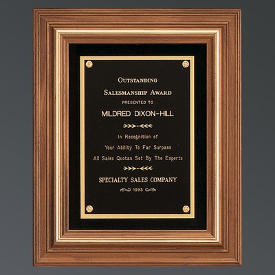 American Walnut Frame Plaque, Black Velour Background and Black Brass Plate, X-Large (13"x16")