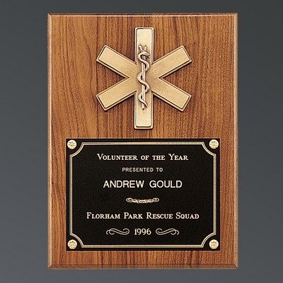 Genuine American Walnut Plaque with Cast Metal EMT Logo, 9"x12"