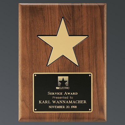 American Walnut Rectangle with Recessed Brass Star and Black Brass Plate, 9"x12"