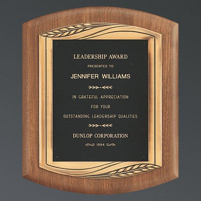 American Walnut Curved Edge Plaque, Frame Casting and Black Brass Plate, 11-1/2"x14"